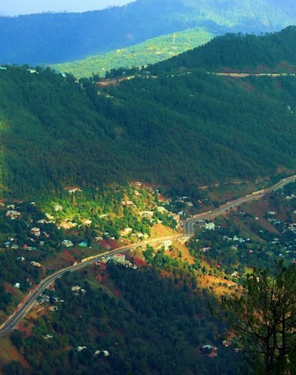 Aerial view of green hills and town in Kalimpong