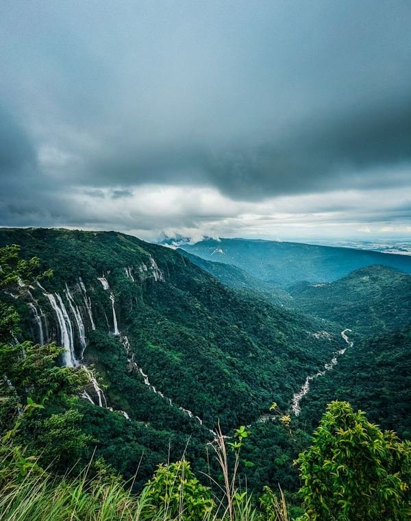 Green valley and waterfall in North East India